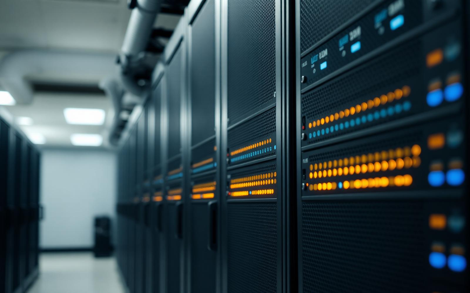 Server infrastructure racks in a cooled data centre aisle